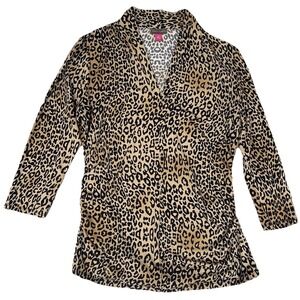 Vince Camuto Shirt Womens M Leopard Cheetah‎ Dark Feminine Romantic Stretch Sexy